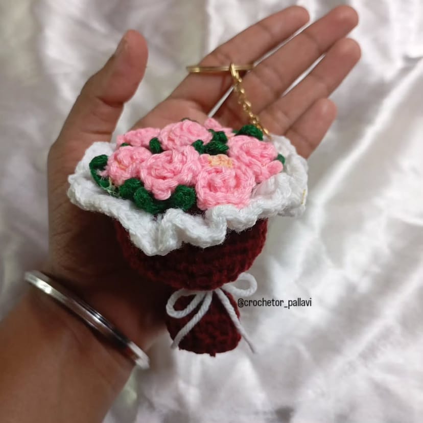Tiny Crochet Flower Bouquet Keychain - Image 1